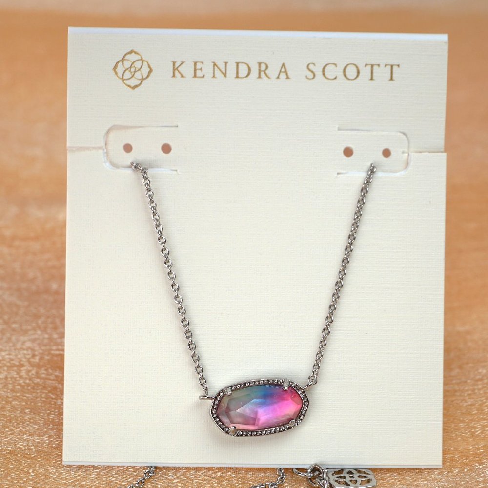 Kendra Scott Elisa Silver Necklace in Watercolor Illusion + Dust Bag